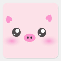 Cara linda del cerdo - minimalism del kawaii calcomanías cuadradas