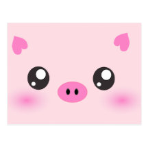Cara linda del cerdo - minimalism del kawaii postales