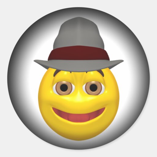 Cara sonriente detective amarilla etiquetas redondas