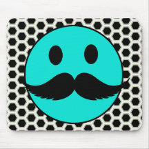 Cara sonriente divertida retra con el bigote Stach Alfombrilla De Ratones