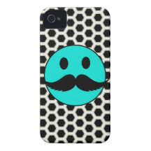 Cara sonriente divertida retra con el bigote Stach Case-Mate iPhone 4 Cárcasa