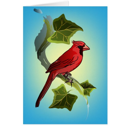 Cardenal en rama con las hojas de la hiedra tarjeta