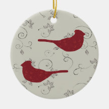 Cardenales y ornamento floreciente de las vides ornaments para arbol de navidad