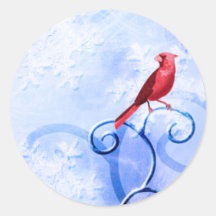 Cardinal rojo y remolinos: Pegatina lindo del pája