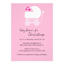 Carro de bebé - invitaciones rosadas de la fiesta  anuncios personalizados