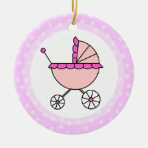 Carro de bebé rosado lindo - primer navidad de los adorno