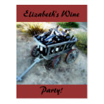 Carro del fiesta del vino de las botellas de vino tarjetas postales