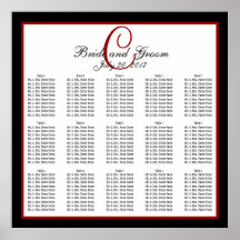 Carta blanca roja negra 150 del asiento del boda d poster