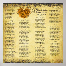 Carta del asiento del boda del damasco de la hoja  posters