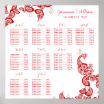 Carta floral roja del asiento del boda del pavo re impresiones