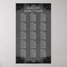 Carta negra del asiento de la tabla del boda del h posters
