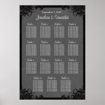 Carta negra del asiento de la tabla del boda del h impresiones