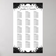 Carta negra del asiento de la tabla del boda del h poster