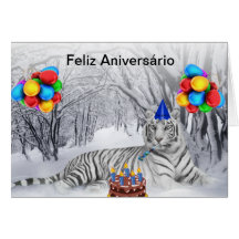 Cartão de Aniversário Tigre Branco