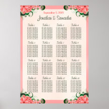 Cartas rosadas del asiento de la tabla del boda de poster