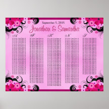 Cartas rosadas fucsias del asiento de la tabla del posters