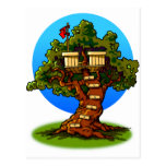 Casa del árbol del dibujo animado postales