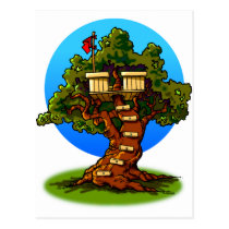 Casa del árbol del dibujo animado tarjetas postales