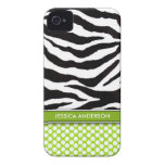 Casamata verde del iPhone 4 de la raya de la cebra iPhone 4 Fundas