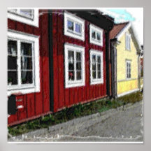 Casas escandinavas viejas impresiones