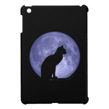 Caso del iPad de la luna azul del gato negro mini
