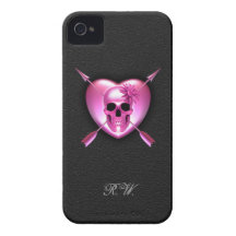 Caso del iPhone rosado 4/4s del corazón y del crán iPhone 4 Case-Mate Protector