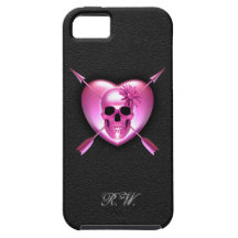 Caso del iPhone rosado 5 del corazón y del cráneo iPhone 5 Coberturas