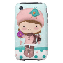 Caso lindo del iPhone 3GS del chica del pájaro iPhone 3 Tough Carcasa
