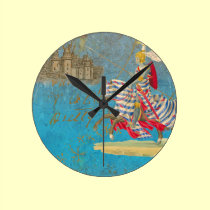 Castillo del cuento de hadas y caballero medieval  reloj de pared