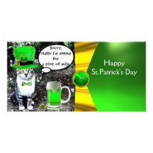 CAT DEL DÍA DE ST PATRICK, CERVEZA IRLANDESA VERDE TARJETAS FOTOGRÁFICAS PERSONALIZADAS