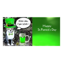 CAT DEL DÍA DE ST PATRICK Y CERVEZA IRLANDESA VERD TARJETAS CON FOTOS PERSONALIZADAS