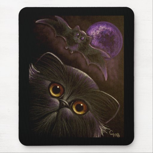 CAT PERSA y PALO NEGROS - HALLOWEEN Mousepad Tapete De Raton