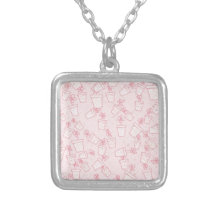 CCB FLORAL ROSADO LINDO DE LAS MACETAS DEL DIBUJO  COLLAR