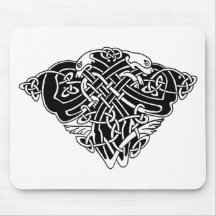 celtic pattern with animals - black and white mousepads