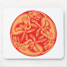 Celtic pattern with dogs - red and orange mousepads