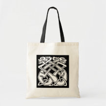 Celtic square pattern - black and white leinentasche