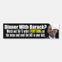 Cena con Barack - gasto anti de Obama Pegatina De Parachoque