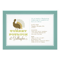 Cena elegante del pavo del verde azul del potluck  invitaciones