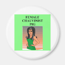 cerdo chauvinista femenino imán de frigorifico