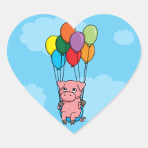 Cerdo del globo del vuelo pegatinas de corazon