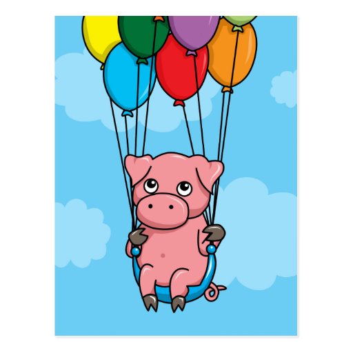 Cerdo del globo del vuelo tarjetas postales