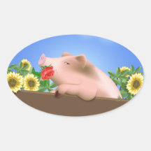 Cerdo en cacerola pegatinas oval personalizadas