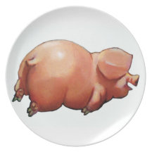 Cerdo feliz, rechoncho, sonriente: Arte del pastel Plato