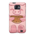 Cerdo rosado que come la caja de la galaxia S de S cárcasas casemate