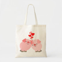 Cerdos lindos del dibujo animado en bolso del amor bolsas de mano
