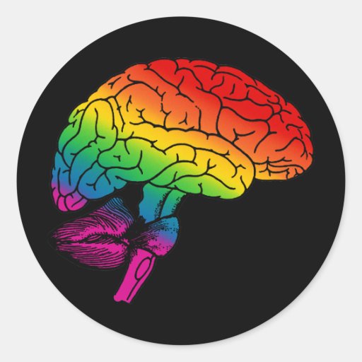 Cerebro del arco iris etiqueta redonda