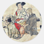 Ceremonia de té Ukiyo-e. Pegatinas Redondas