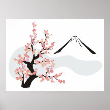 cereza floreciente delante del monte Fuji Poster
