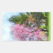 Cereza y árbol de hoja perenne que lloran rectangular pegatina