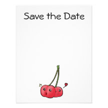 Cerezas lindas del kawaii en invitaciones del amor anuncio personalizado